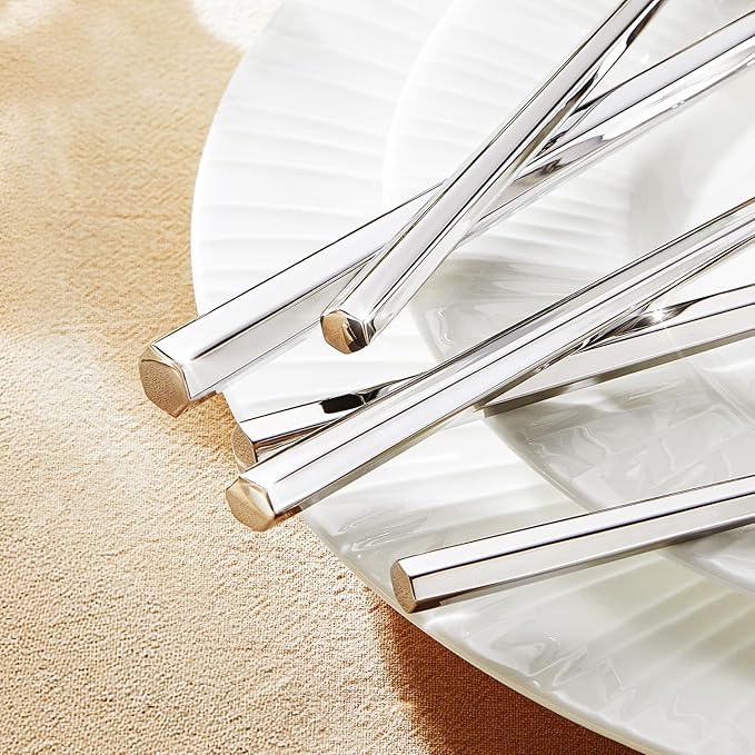 KINGSTONE 40-Piece Silverware Set, 18/10 Stainless Steel Flatware Cutlery Set with Hexagon Handle, for Hotel, Home, Party, Wedding Gift, Mirror Polish and Dishwasher Safe