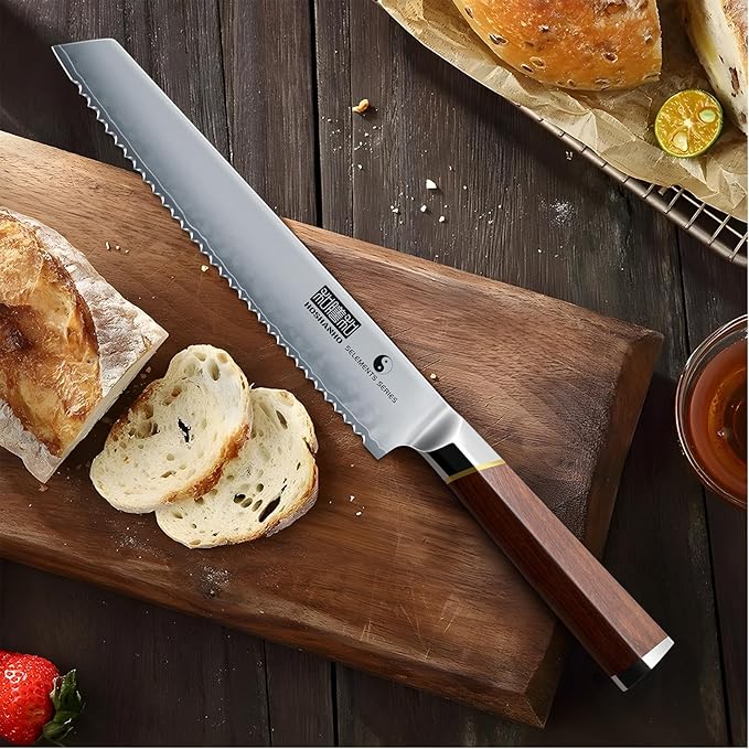 HOSHANHO Bread Knife 8 inch, Professional Japanese High Carbon Stainless Steel Serrated Bread Knife, Razor Sharp Bread Knife for Homemade Bread, Sourdough, Bagels, Cake