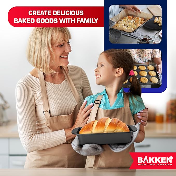 Baking Set – 10 Piece – Deluxe Non Stick Black Coating Inside and Outside – Carbon Steel Bakeware Set – PFOA PFOS and PTFE Free by Bakken