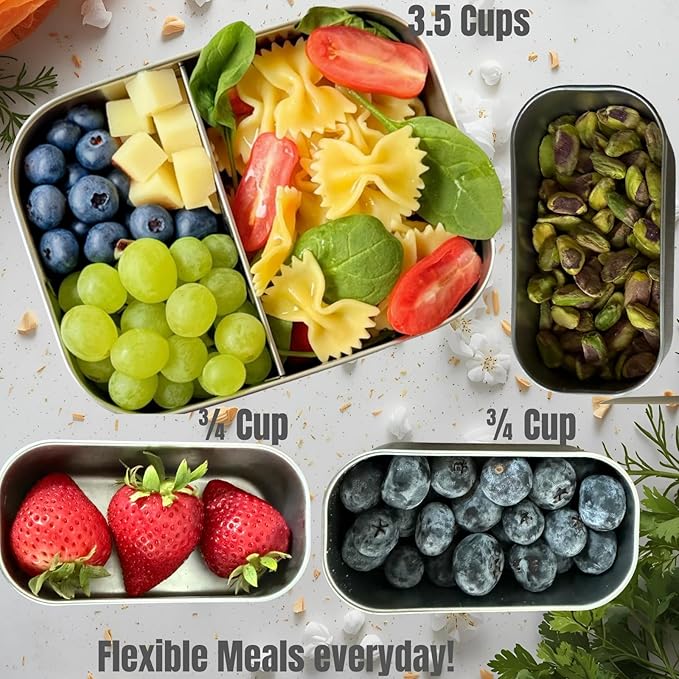 Leak proof Stainless Steel Lunch Box containers | Stainless Steel bento box | Sandwich ,snacks Food Storage with divider compartment| Meal prep| Snack |Metal lunch box| Korean Lunch Box| Black -Small