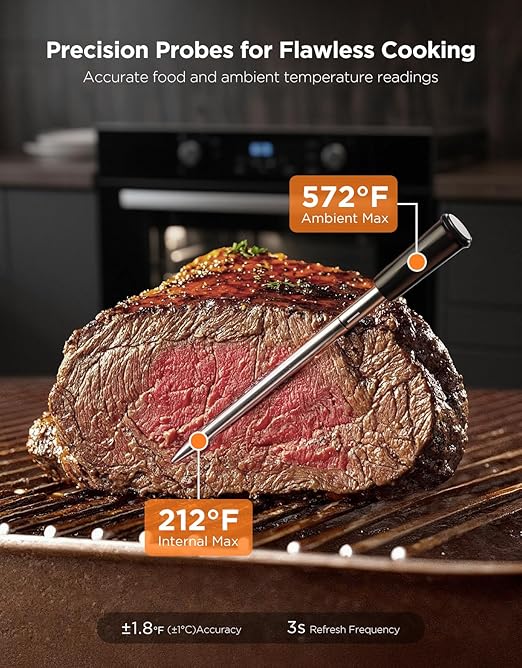 GoveeLife Bluetooth Wireless Meat Thermometer with 2 Probes, Standalone Digital Base, WiFi Unlimited Range, ±1.8℉ Accuracy, IP68 Waterproof Real Time Monitoring, for Kitchen, BBQ, Grill, Oven, Smoker