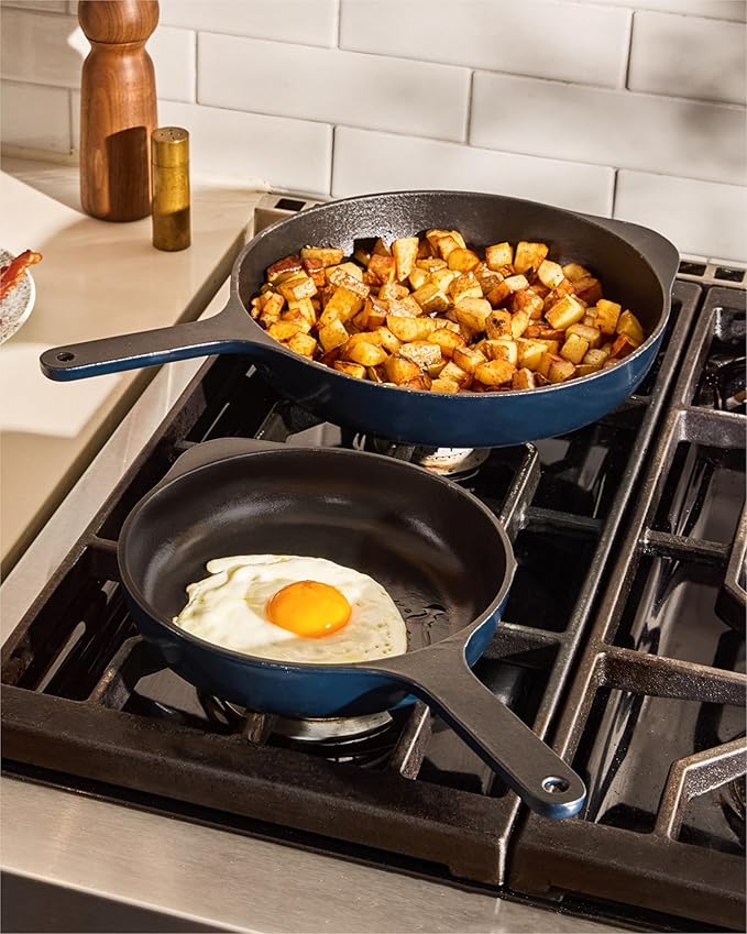 Caraway Cast Iron Skillet - 8” Enameled Cast Iron Pan With 3 Layer Enamel Coating - No Seasoning Required - Compatible With All Stovetops - Free From Forever Chemicals - Charcoal