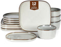 Stone Lain Cairo 12-Piece Dinnerware Stoneware, Plates and Bowls, Microwave and Dishwasher Safe, Includes Dinner and Salad Plates, Cereal Bowls, Dish Set for 4, Grey