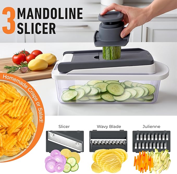 Mueller The Real Original Pro Chopper since 2013 Vegetable Chopper Mandoline Slicer, 8 Blade Food Veggie Chopper Onion Vegetable Cutter with Container, Kitchen Gadgets & Essentials, (10 in 1)