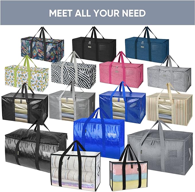BALEINE 2-Pack Oversized Moving Bags with Reinforced Handles, Heavy-Duty Storage Tote Moving Supplies for Packaging, Camping (Color Stripe, 2-Pack)