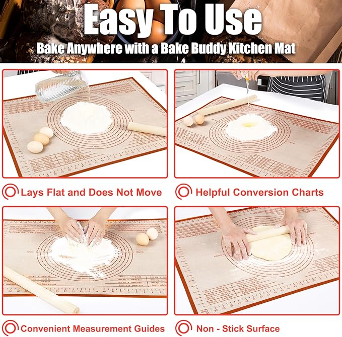 Extra Large Silicone Pastry Mat 34x26 Inch - Nonstick Baking Mats with Measurements, Great for Dough Rolling, Pastry, Pie Crust, Fondant, Cookies, Bread, Pasta, Pizza, Counter Mat