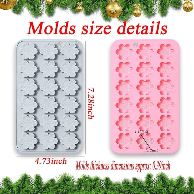 2 Pcs Snowflake Silicone Molds, 18-Cavity 3D Christmas Snowflake Chocolate Silicone Molds for DIY Christmas Winter Jello Candy Cupcake Fondant Baking Polymer Clay Decoration