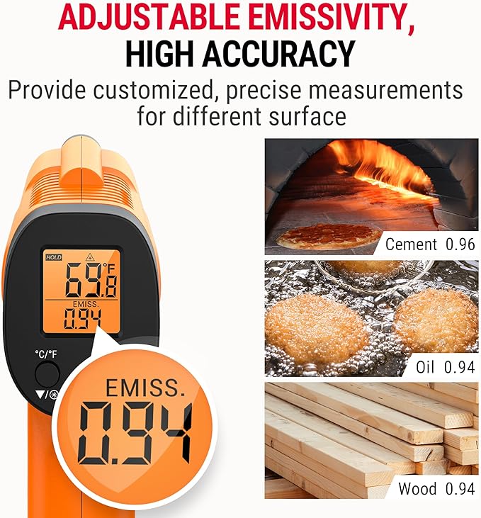 ThermoPro Temperature Gun, Infrared Thermometer Gun with Laser Pointer, Meat Thermometer Digital with Super Long Probe, Food Thermometer for Cooking, Laser Thermometer Gun -58℉-1022℉ Not for Human