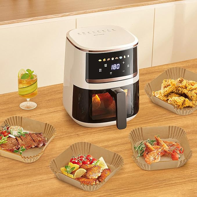 200Pcs Air Fryer Paper Liners, 8 Inch Square Disposable Paper Liner, Non-stick Parchment Paper for Frying Baking Roasting Microwave Oven