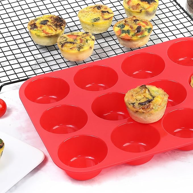 Silicone Muffin Pan, 12-Cup Cupcake Pan for Baking Muffin, Cake, Fat Bomb, 2-Pack Nonstick