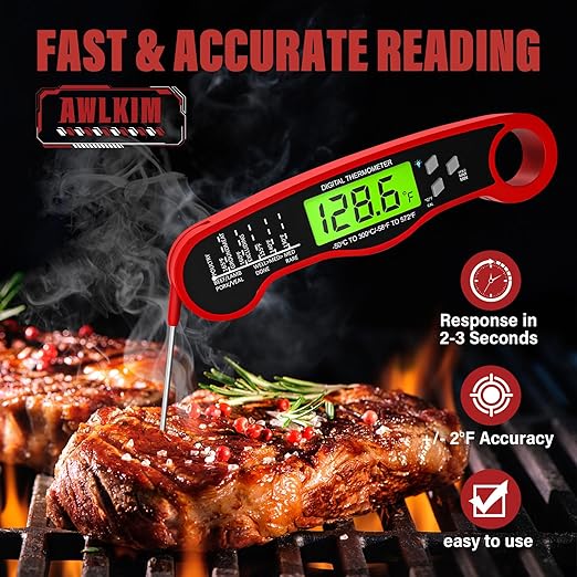 Digital Meat Thermometer for Cooking - IP67 Waterproof Kitchen Thermometer with Backlight and Hold, Fast Instant Read Thermometer, Candy Making, Outside Grill, Stocking Stuffers for Men-2 Pack