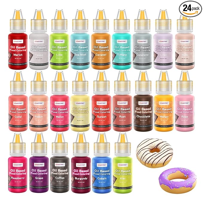 Oil Based Food Coloring,24 Colors Food Coloring Set for Cake Decorating,Chocolate,Baking,Edible Oil Food Dye for Butter,Cookies,Fondant(.20 fl.oz/bottle)