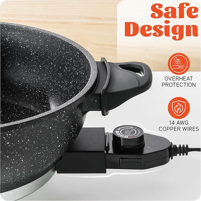 TWIN™ Electric Hot Pot with Divider | EvenHeat Cast Aluminum Non-Stick Pot for No-Spot Cooking | 1500W Fast Heating | 4.5QT Dual-Flavor Shabu Shabu Pot for Family Use | 1-Yr Warranty