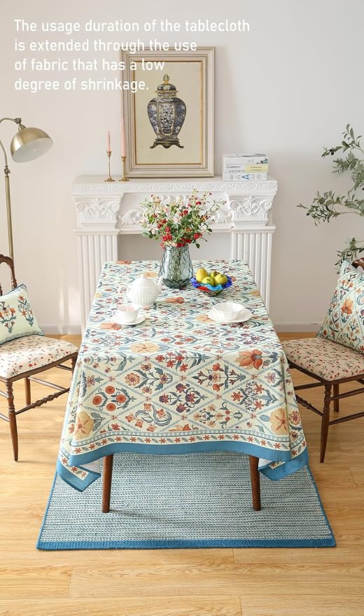 ISAENNE Designer Linen Elegant Small Square Tablecloth,Colorful Floral Bohemian Table Cloth,Wrinkle Resistant Decor Tablecloths for Dining Thanksgiving Kitchen Christmas,55"*55"-Floralsea A