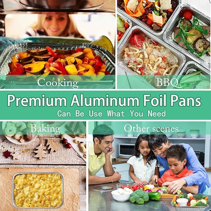 WANBAO 100 PACK 8.3"x6.2" Disposable Tin Foil Pans with Lids 2.25LB Aluminum Pans To Go Containers for Cooking, Baking, Catering Party Meal Prep, Take Out, Freeze