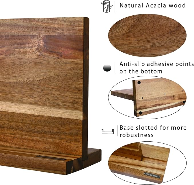 YOUSUNLONG Magnetic Knife Block - Magnetic Knife Holder - Magnetic Knife Stand - Double Sided Magnetic Acacia Wood - Holds 10 inch knives - Large Cutlery Display Stand and Storage Rack