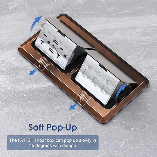 KYHSHJ Dual Pop-Up Floor Electrical Outlet Box Kit，20 Amp Stainless Steel USB TR Receptacle Outlet，3-Port RJ45 Datacom Receptacle， ETL Listed, Bronze