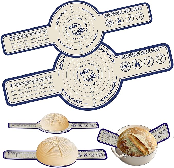 Silicone Bread Sling for Dutch Oven, 2 Pack (8" & 10" Round) – Non-Stick & 500°F Heat Resistant Sourdough Mat, Easy to Clean, Reusable Food-Grade Sourdough Slings - Fits 5–7 qt Dutch Ovens