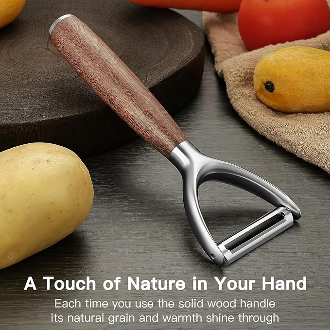 JUSEEPO Premium Vegetable Peeler, Y Type Swivel 304 Stainless Steel Blade Comfortable Solid Wood Handle, Practical gifts for the home kitchen mom grandma for Veggie, Fruit, Potato(Hard Maple)