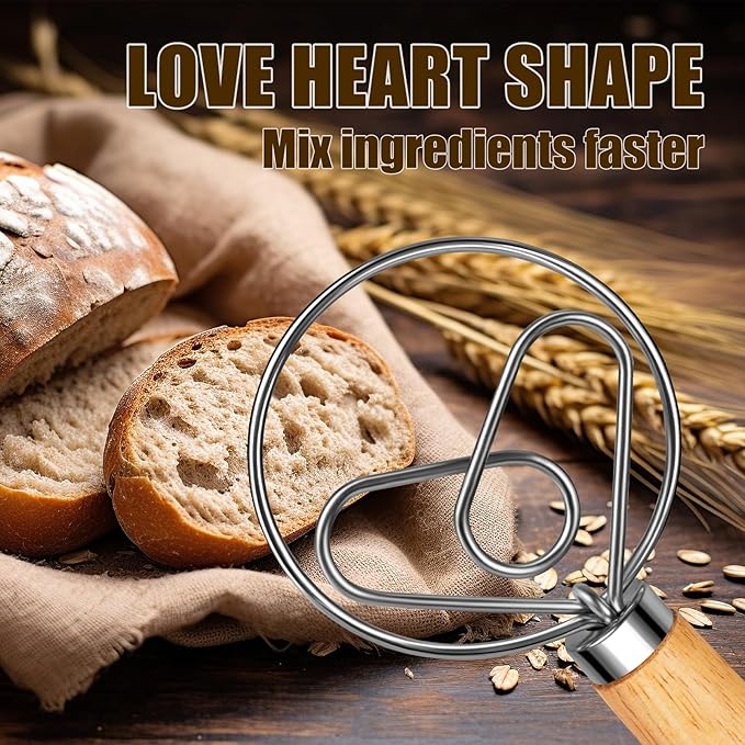 TEEVEA Danish Dough Whisk for Sourdough, Wood Handle & Stainless Steel