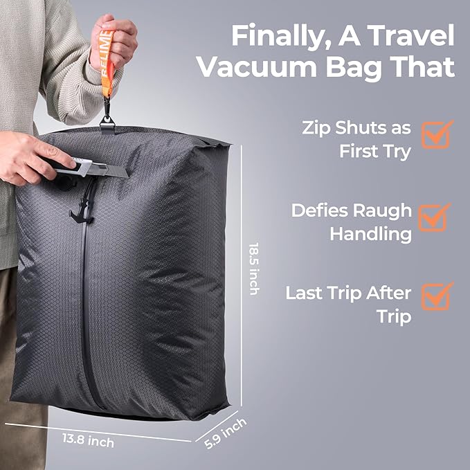 Classic Series Vacuum Bags for Travel Luggage with Wireless Pump, Compression Bags for Carry On Suitcases and Backpack, Vacuum Seal Packing cube for Cloth Packing (2PC + PUMP Gray & Blue)