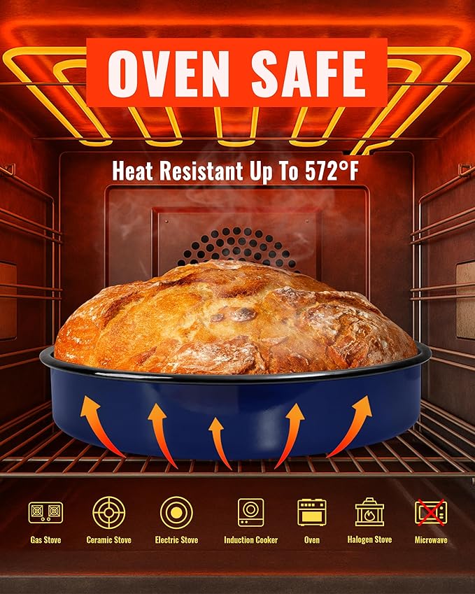 Enamel Round Baking Pan Roasting Dish 10 Inch Non-Stick Cookware for Cake Bread Pie Pizza Roast, Non-Toxic Carbon Steel Oven Dishwasher Safe Thanksgiving Party Gift Bakeware Navy Blue