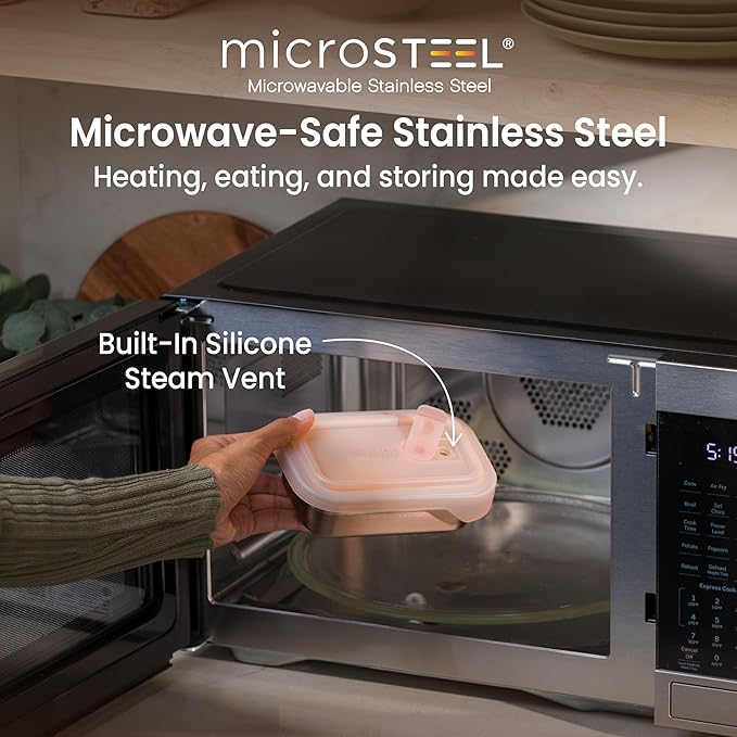 Bentgo MicroSteel Heat & Eat Container – Microwave-Safe, Leak-Proof, Easy-to-Clean, Lightweight Stainless Steel Reusable Food Storage with Airtight Silicone Lid (Snack Size; 2-Cup Capacity; Rose)