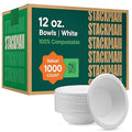 100% Compostable Paper Bowls 12 oz. [1000 Count] Heavy-Duty Soup Bowls - Natural White Color Unbleached Bagasse Bowls - Eco-Friendly Disposable Biodegradable Sugarcane - [Bulk Case 8/125 Pack]