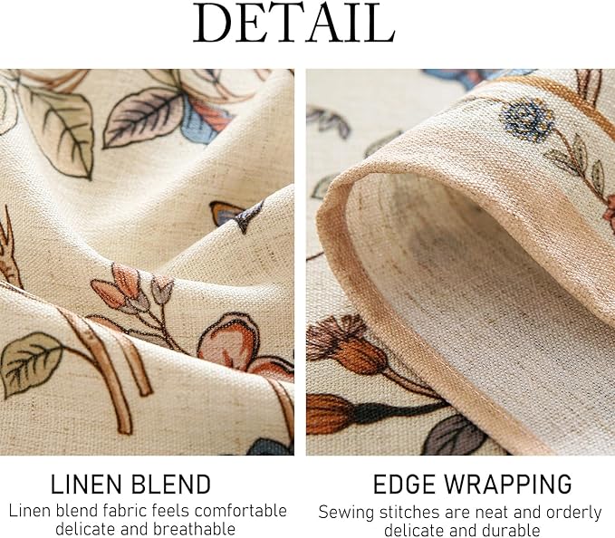 ISAENNE Designer French Light Beige Table Cloth for Rectangle Table,Linen Florals and Birds Pattern Tablecloth,Durable Decorative Tablecloths for Dining Thanksgiving Kitchen,55"*79"-Cornucopia