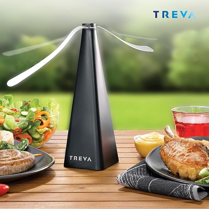 Treva Bug Fan Fly Deterrent with Holographic Blades to Clear Bugs, Mosquitoes, and Flies, Battery Powered Fly Fan 2 Pack