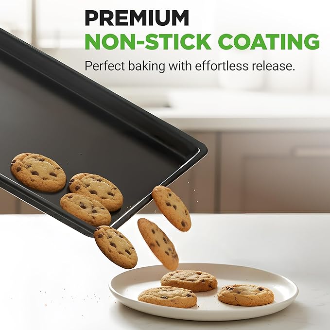 NutriChef Nonstick XL Cookie Sheet Baking Pan - Extra Large 22 Inch x 16 Inch with Raised Edges, Thick Carbon Steel Oven Baking Sheet for Jelly Rolls, Cookies, Cakes, & Pastries - Black
