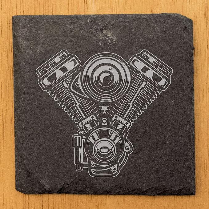 Rev Up Your Ride: V-Twin Engine Coasters for Bikers - Square Slate - Set of 8