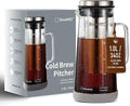 Cold Brew Coffee Maker, 1.0L/34Oz Cold Brew Pitcher | Ice Tea Maker with Airtight Glass Carafe, Filter, Non-Slip Base, Comfort Handle, Wide Spout (Grey)
