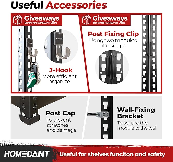 HOMEDANT 5 Tier Laminated Boltless Heavy Duty Garage Storage Adjustable Wide Size Metal Shelving Unit Utility Rack Shelves Organization Multipurpose Shelf Shed Warehouse 47.7"W x 18.2"D x 71.3"H 4Pack