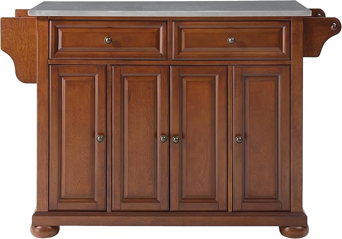 Crosley Furniture Alexandria Stainless Steel Top Rolling Kitchen Island Storage Cart, Spice Rack, Cherry