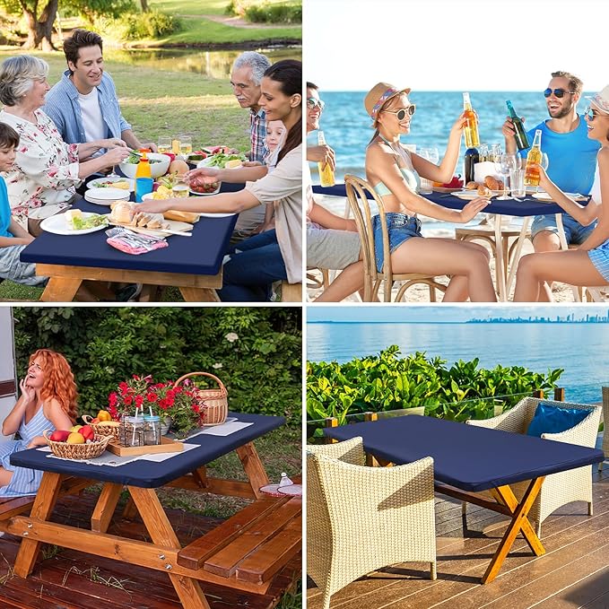 homing Rectangle Table Cloth Cover, Waterproof Polyester Elastic Fitted Tablecloth, Fits for 6 Foot Folding Tables, Washable Table Protector for Picnic, Camping, Outdoor (Navy Blue, 30" x 72")