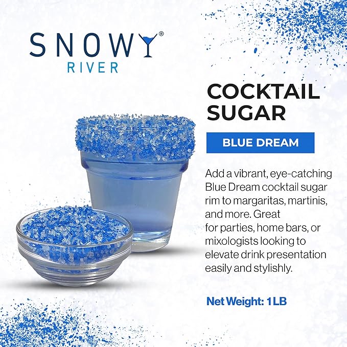 Snowy River Blue Dream, Cocktail & Margarita Sugar Rimmer - Vibrant Naturally Colored Sugar for Cocktail Rimming, Baking & Decorating, Medium Crystal - 16oz