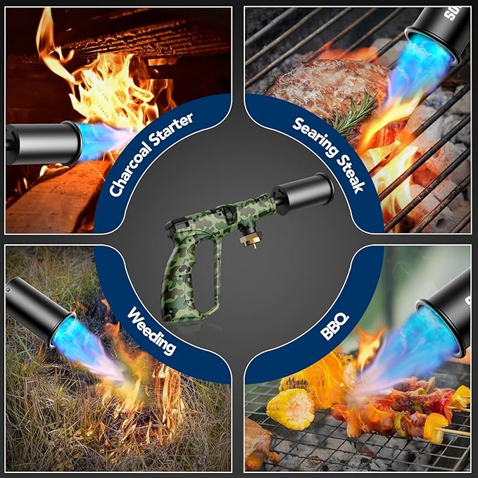 Sondiko Propane Torch Head, Powerful Kitchen Torch for Cooking, BBQ, Sous Vide and Steak Searing, Adjustable Blow Torch - Perfect Campfire Charcoal Starter, Gas Welding Kit(Propane Tank Not Included)