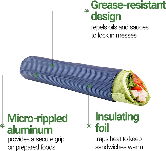 Restaurantware 12" x 12" Rippled Aluminum Foil Food Wrap and Fry Basket Liner: Perfect for Restaurant Take Out Bakeries and Food Trucks - Navy Foil Sandwich Wraps - 500-CT