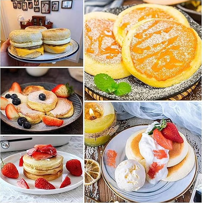 HLMOptimo English Muffin Rings, Stainless Steel Crumpet Rings, 6 Pcs Nonstick Metal Round Ring Molds with Silicone Oil Brush (4 inch 12 pcs)