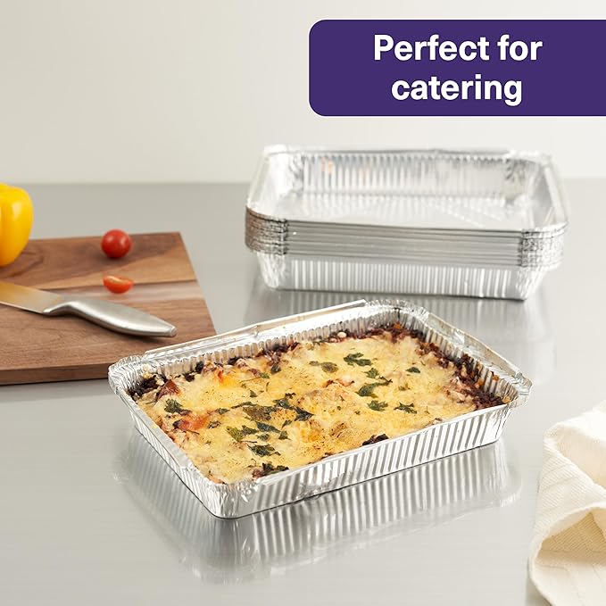 MATANA 8x12 Aluminum Pans Foil Trays (25 Pack) Cooking, Roasting, Baking, Cakes, Bread, Chafer, Crawfish, Lasagna Trays, Party