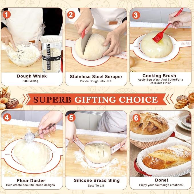 Sourdough Starter Kit, Sourdough Bread Baking Supplies, Sourdough Kit Home and Kitchen, Sourdough Bread Basket, Sourdough Starter Jar,Sour Dough Kit Tools,Bread Proofing Basket, Sourdough Jar