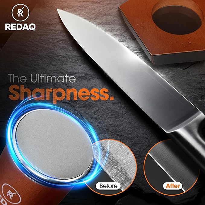 Rolling Knife Sharpener – Restore Dull Knives Quickly with 5 Magnetic Angles (12°–25°), Diamond & Corundum Discs, Safe, Stable and Easy for Home & Professional Chefs