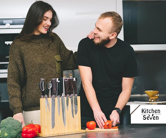 Knife Block Magnetic Knife Holder with Powerful Magnet, 100% Pure Bamboo Large Capacity Knife Organizer Block, Double Side Strongly Magnetic Kitchen Utensil Display (Stand)