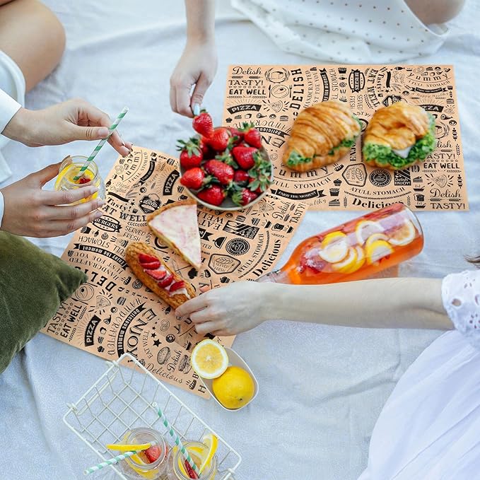 Outus 600 Pcs 8 x 10 inch Deli Wax Paper Sheets Grease Resistant Tray Basket Liners Newsprint Paper Water and Grease Proof Sandwich Wrapping Square Hot Dog Wrappers for Food Baking(Brown)