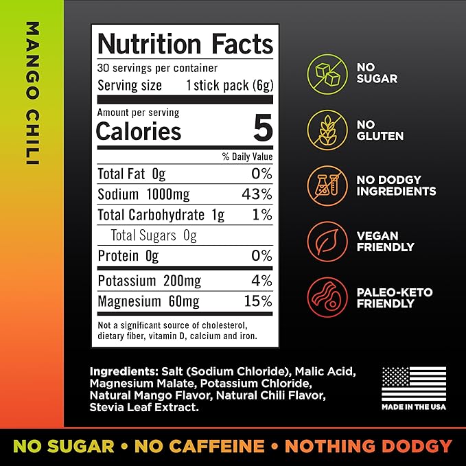 LMNT Zero Sugar Electrolytes - Mango Chili Salt | Drink Mix | 30 Count