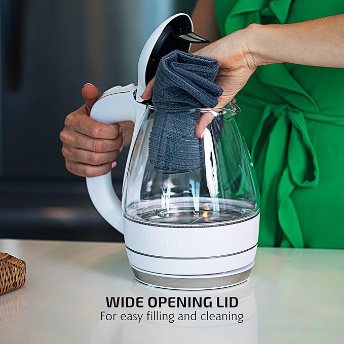 OVENTE Electric Kettle, 1.5L Borosilicate Glass Countertop Water Heater and Boiler for Coffee or Tea, BPA-Free, Auto Shut-Off, Boil-Dry Protection, Removable and Washable Spout Filter, White KG83W