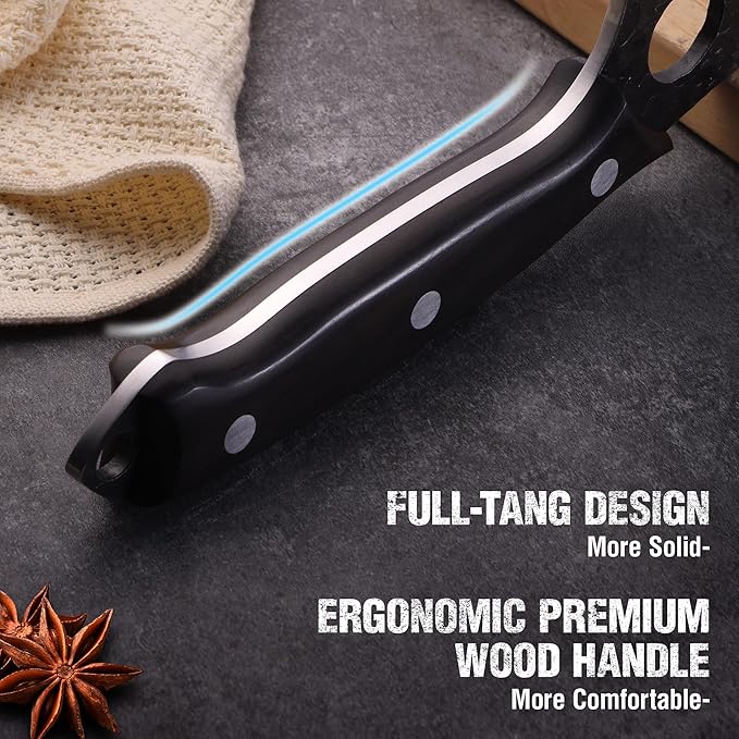 Mossy Oak Chef Knife, Kitchen Knife for Boning, Cutting, and Chopping, Hand Forged Boning Knife Full Tang Handle with Genuine Leather Sheath, Meat Cleaver Knife for Outdoor Cooking, Camping