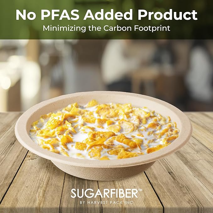 [50 Count] Harvest Pack PFAS Free 12oz Round Paper Bowls - Compostable Heavy-Duty Eco-Friendly Disposable Bagasse Bowls Sugarcane Natural Plant fibers for Meal Prep Takeout Dinnerware