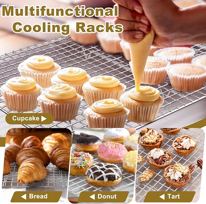 TeamFar Stainless Steel Baking Sheet with Rack Set, 16/12.5/9 Inch Cookie Sheets Baking Pans and Cooling Racks for Cooking Serving, Non-Toxic & Heavy Duty, Dishwasher Safe, 6 PCS (3 Pans + 3 Racks)